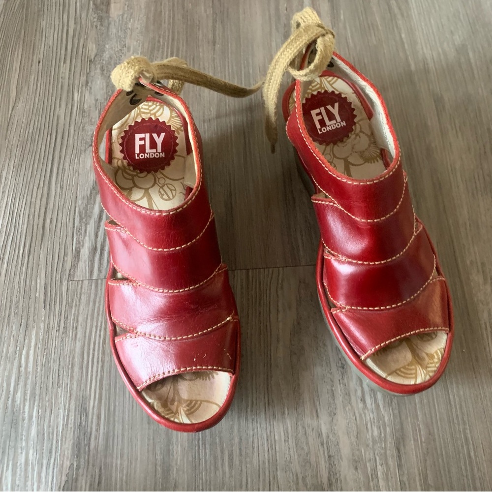 Fly London Lace Up Back Peep Toe Wedges Size 36